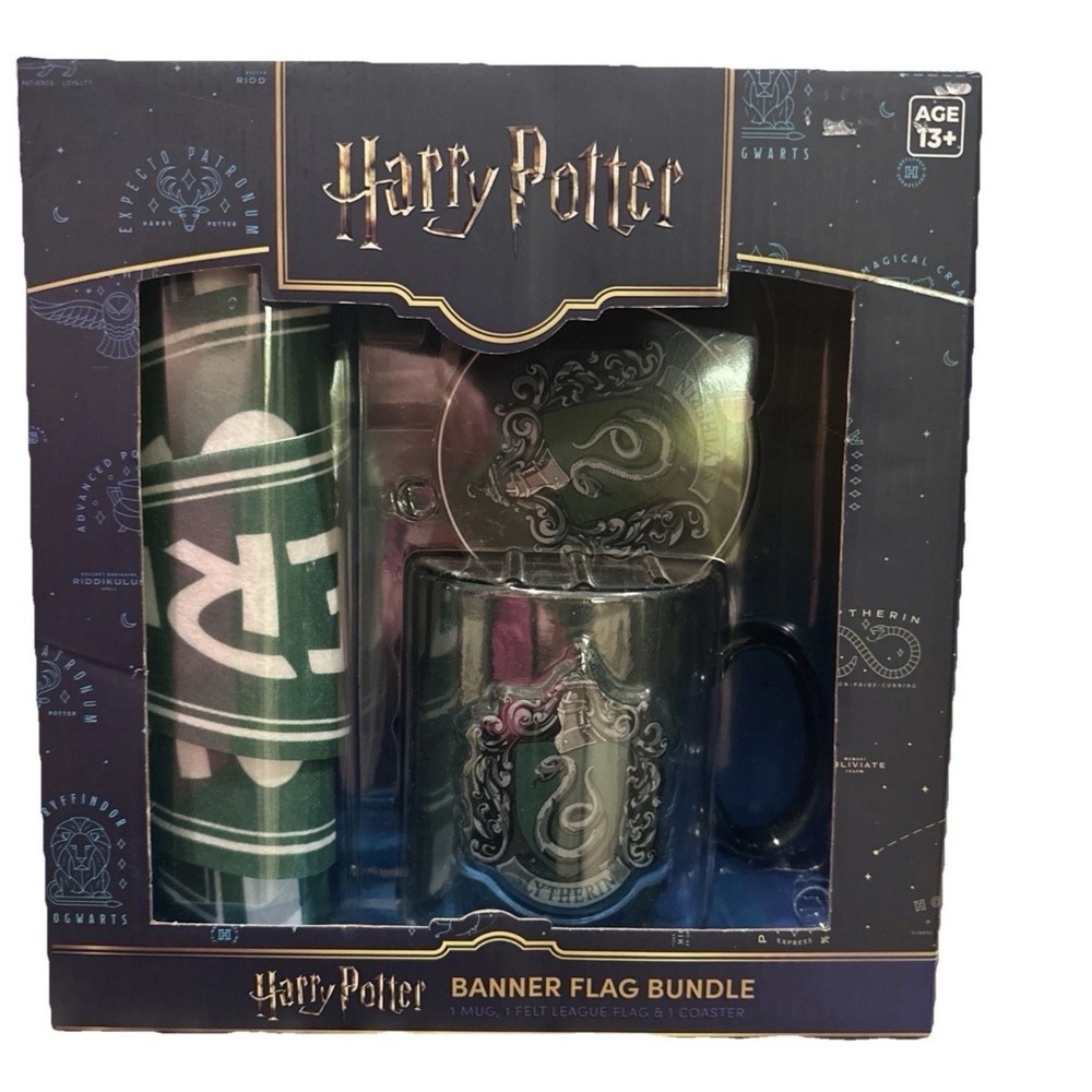Harry Potter Culturefly Banner Flag/ Mug, Coaster Bundle - Slytherin, New
